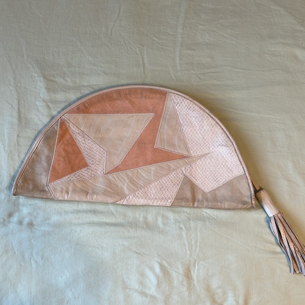 VTG, Oversized Leather and Snakeskin, Half Moon Clutch - Picture 3 of 11